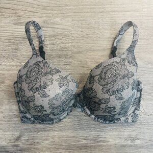 Victorias Secret Lined Perfect Coverage Black Lace Rhinestone Underwire Bra 34DD